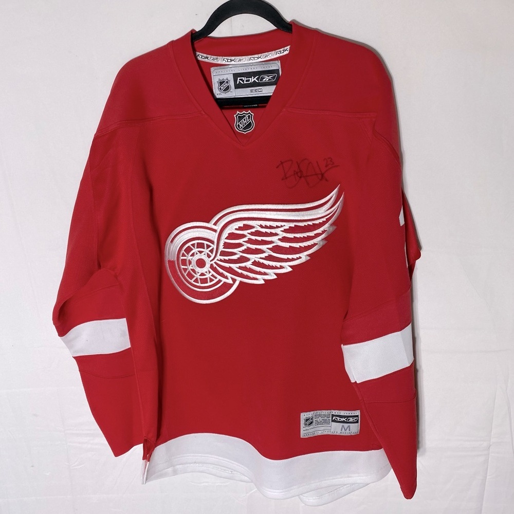 NHL RBK Detroit Red Wings Signed Brad Stuart #23 Red White Hockey Jersey M